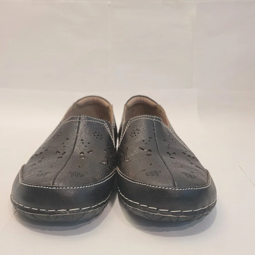 Spring Step L'Artiste Perforated Leather Slip-On Comfort Flats Brown Women's 7.5